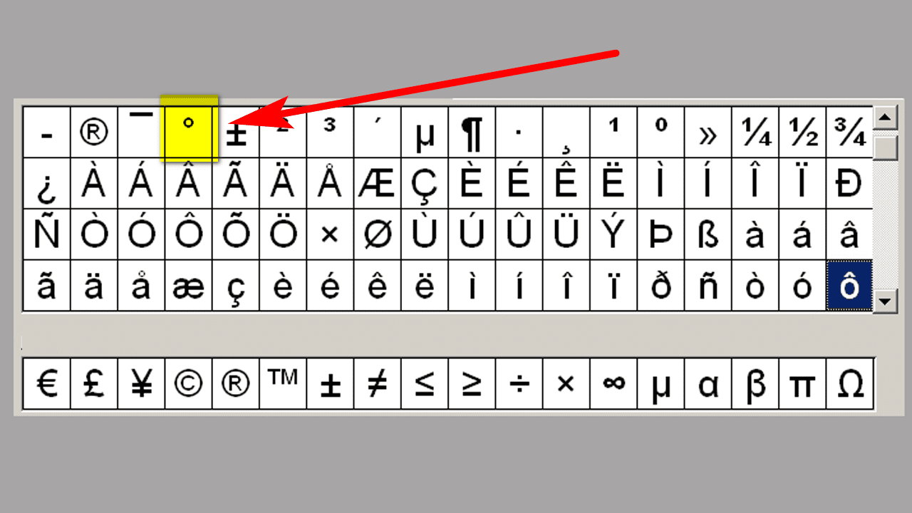 Escribir el símbolo de grado